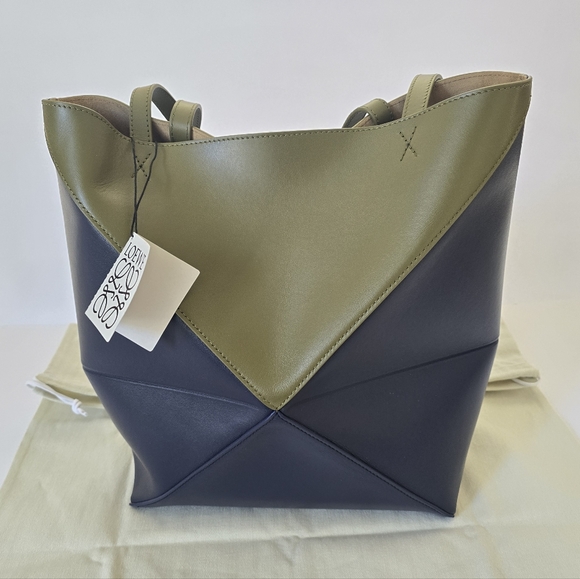 LOEWE  Medium Bicolor Puzzle Tote Bag Olive Navy - Picture 12 of 12
